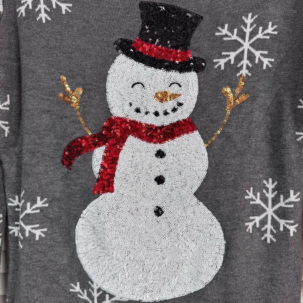 Tipsy Elves Sequin Snow Day Snowman Ugly Christmas Sweater Gray Size XS - Picture 4 of 10
